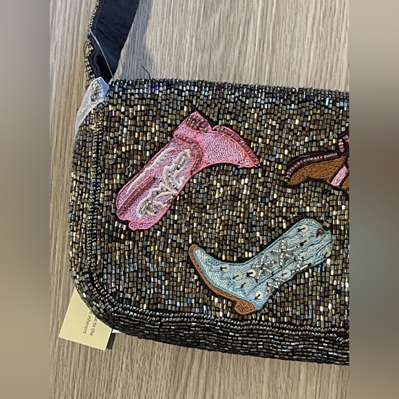 NWT Beaded Western Boots Shoulder Bag - Cowgirl Rodeo Festival Clutch - Picture 11 of 14